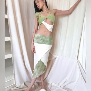 JOS-aner Green and White Women's Skirt size S